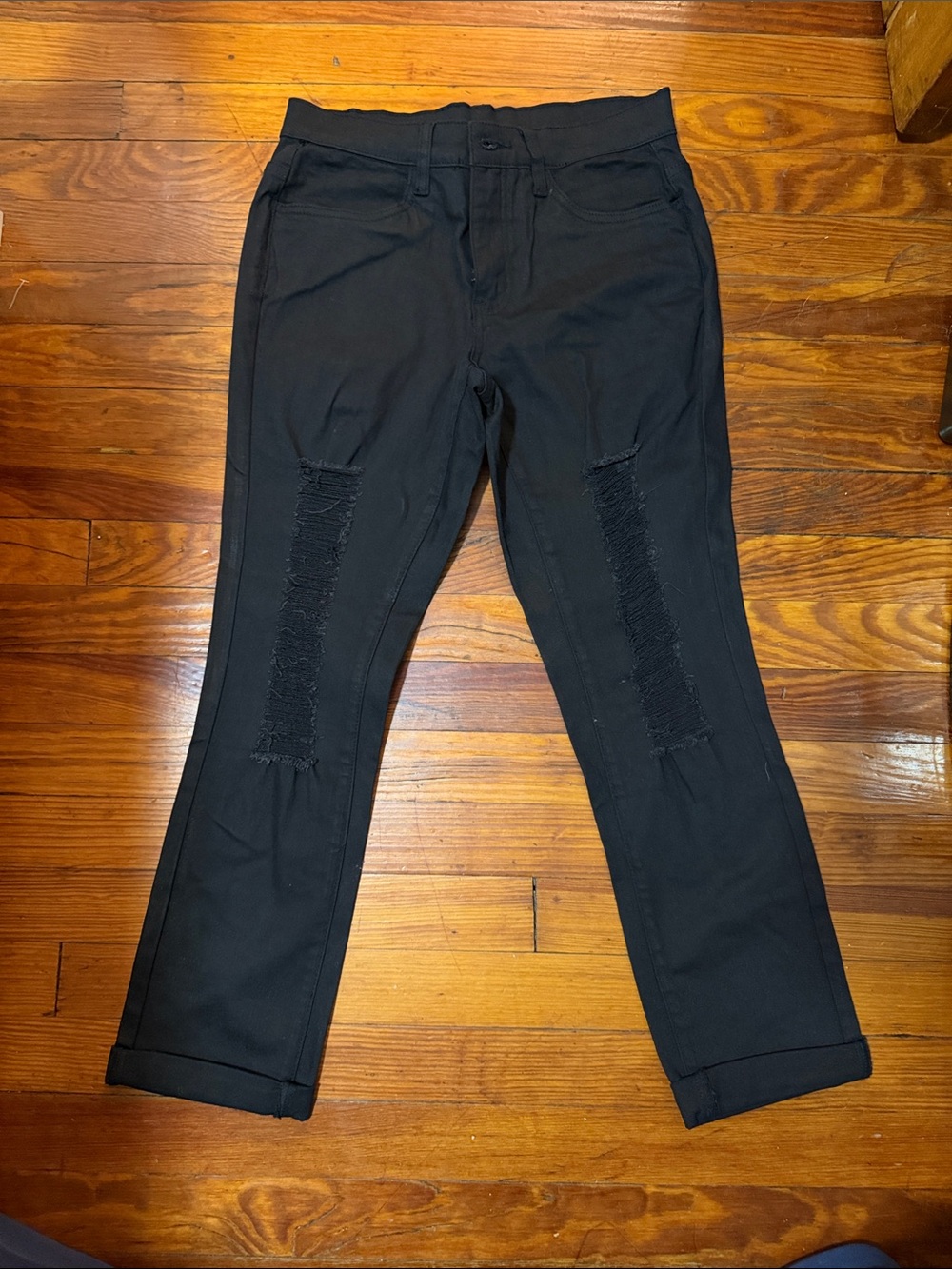 VENUS Black Cropped Distressed Slim Jeans
